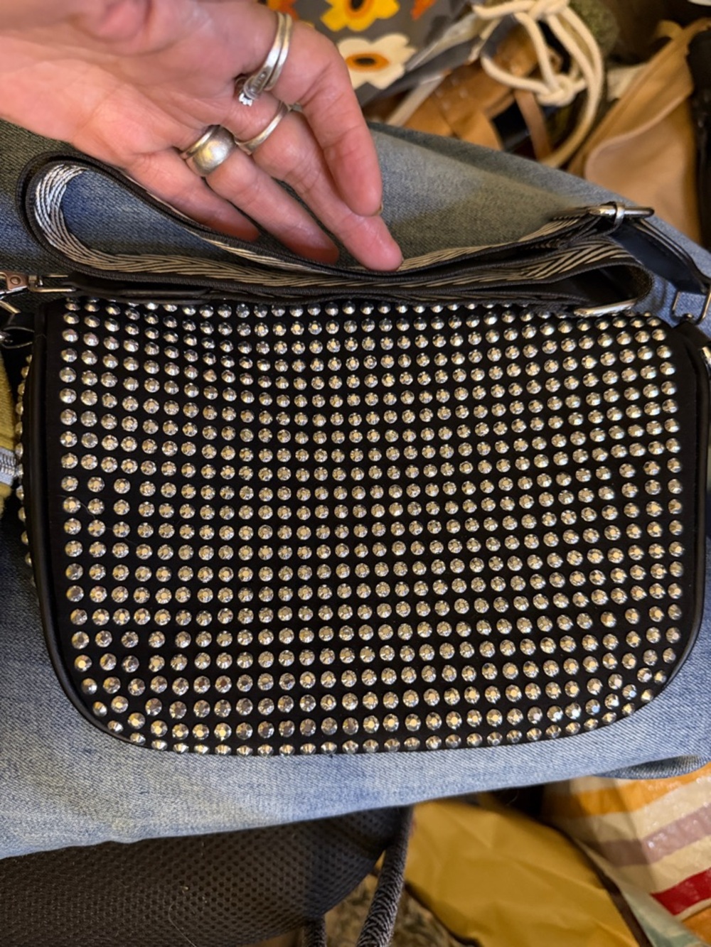 Studded Black Crossbody Bag with Adjustable Strap - Picture 2 of 2